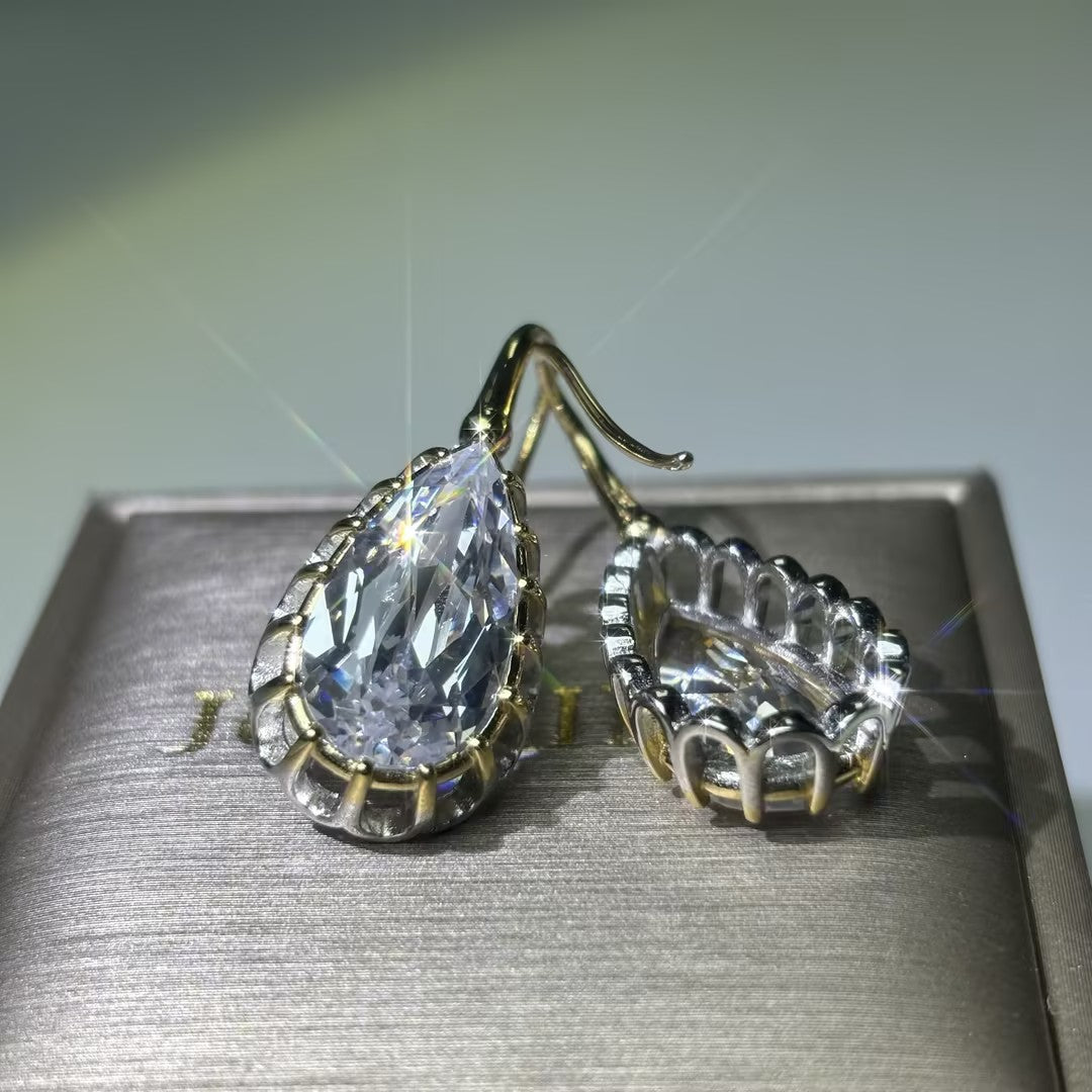 12ctw Pear Shape Rose Cut Vintage Earrings-JOSHINY
