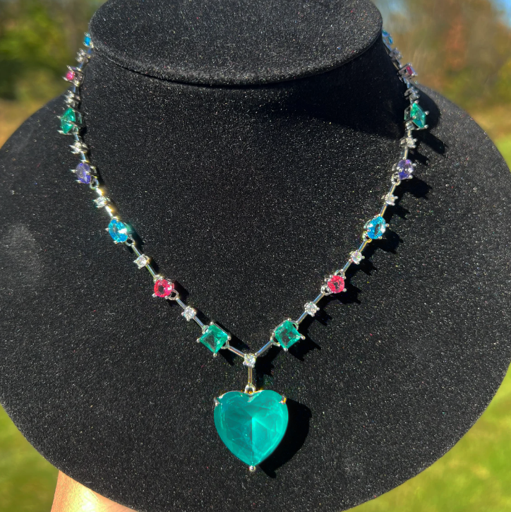 Exquisite 15 ctw Multi-Cut Multi-Color Gemstone Necklace -JOSHINY