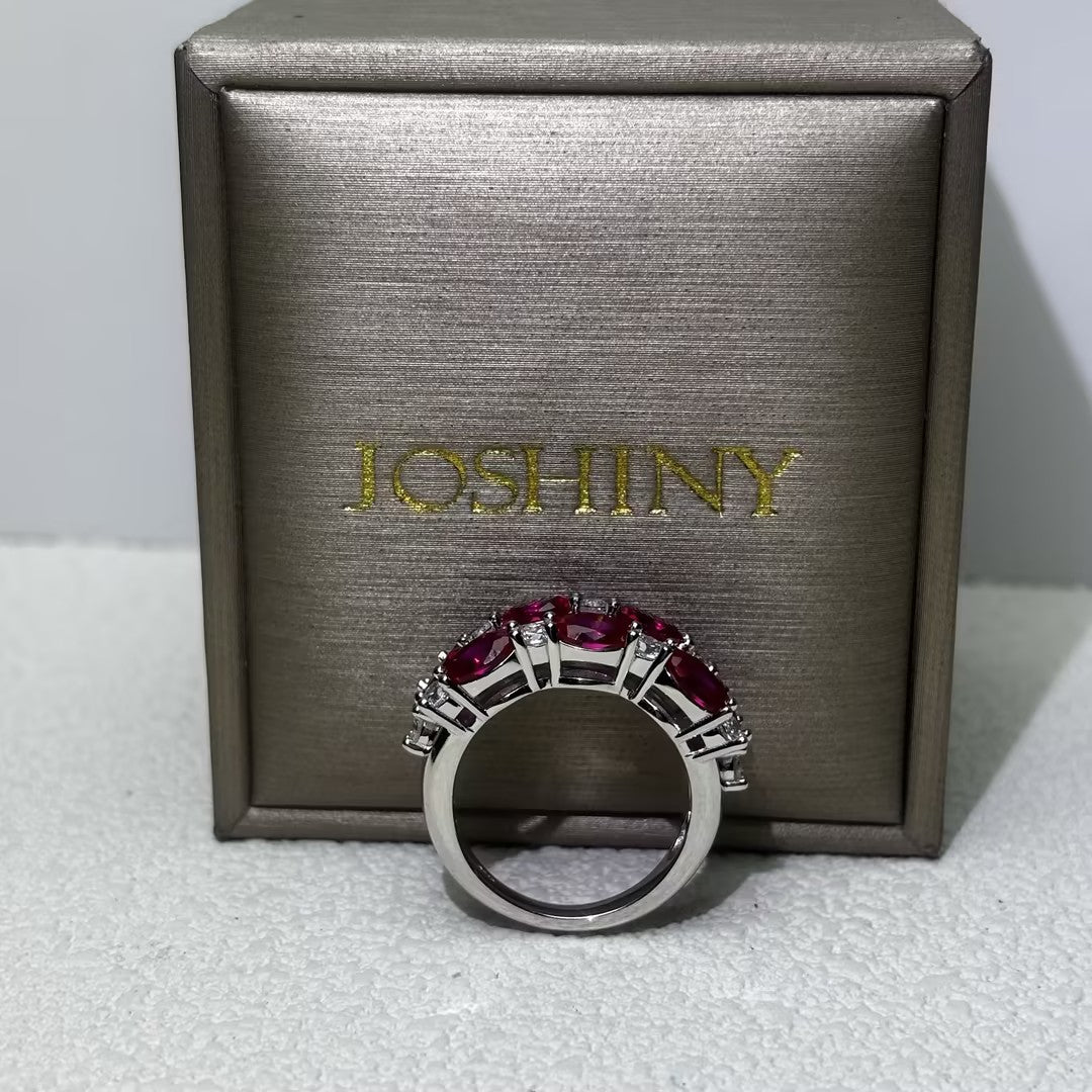 4 Ctw Oval Cut Red Cubic Zirconia 925 Sterling Silver Art Ring-JOSHINY