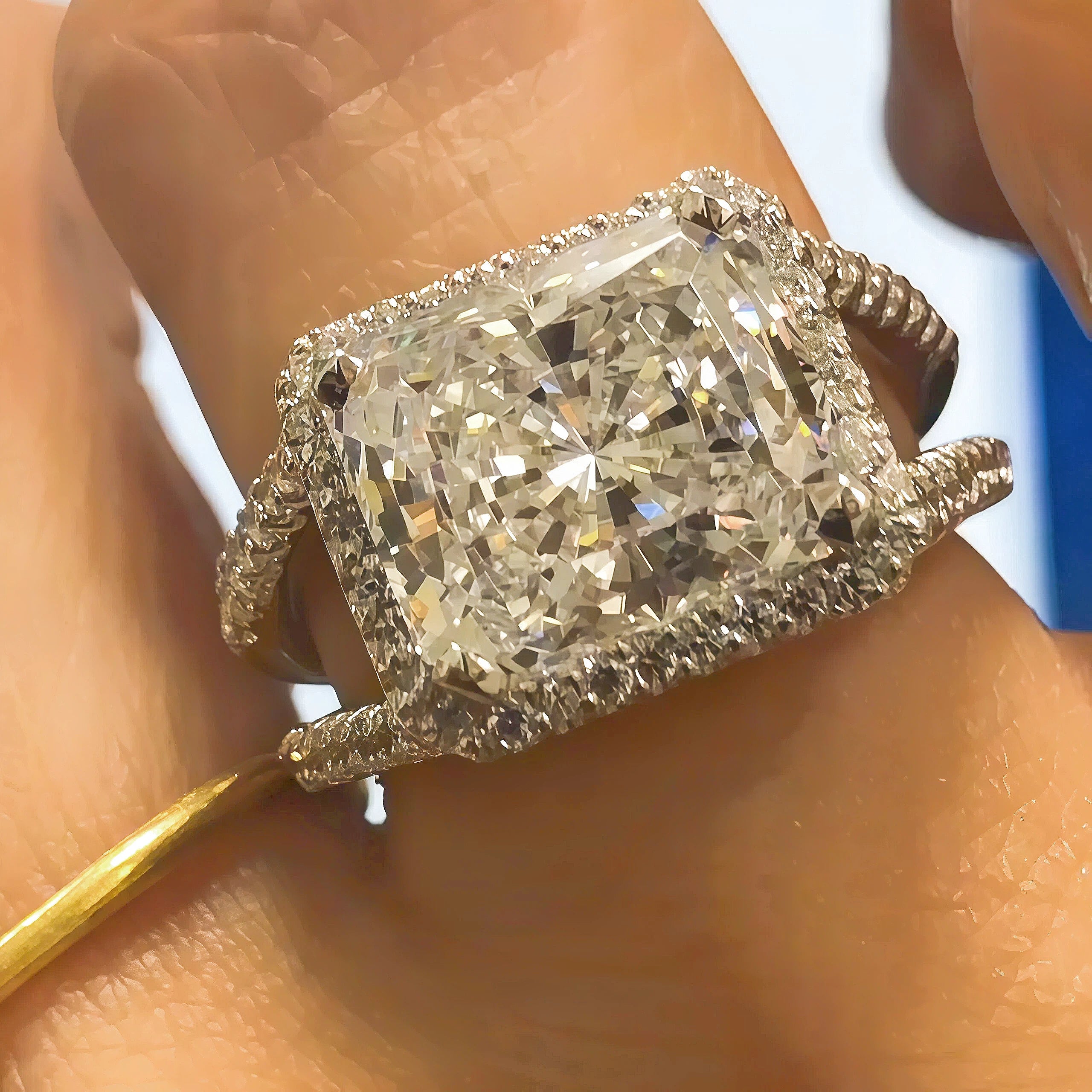 9.7ct Radiant Double Halo Gemstone Engagement Ring -JOSHINY