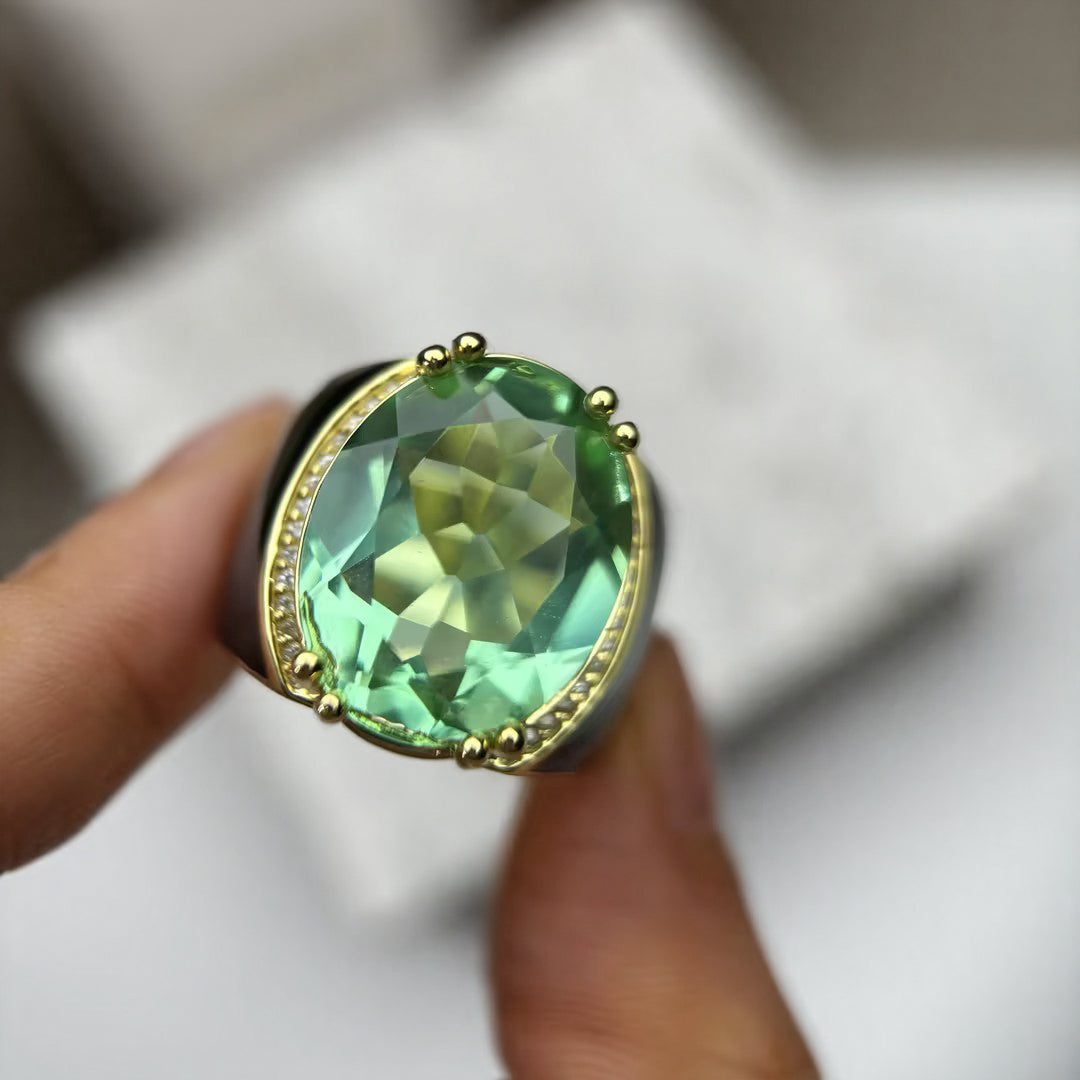 10.3Ct Oval Green and Purple Stone Large Ring-JOSHINY