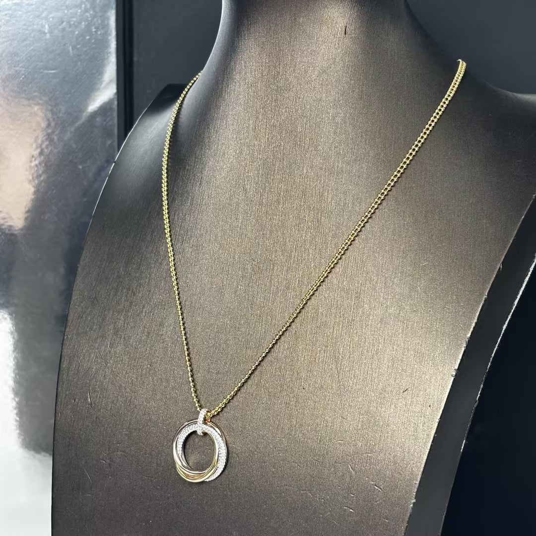 1.5Ctw Round Pavé Interlocking Circle Gemstone Pendant Necklace-JOSHINY