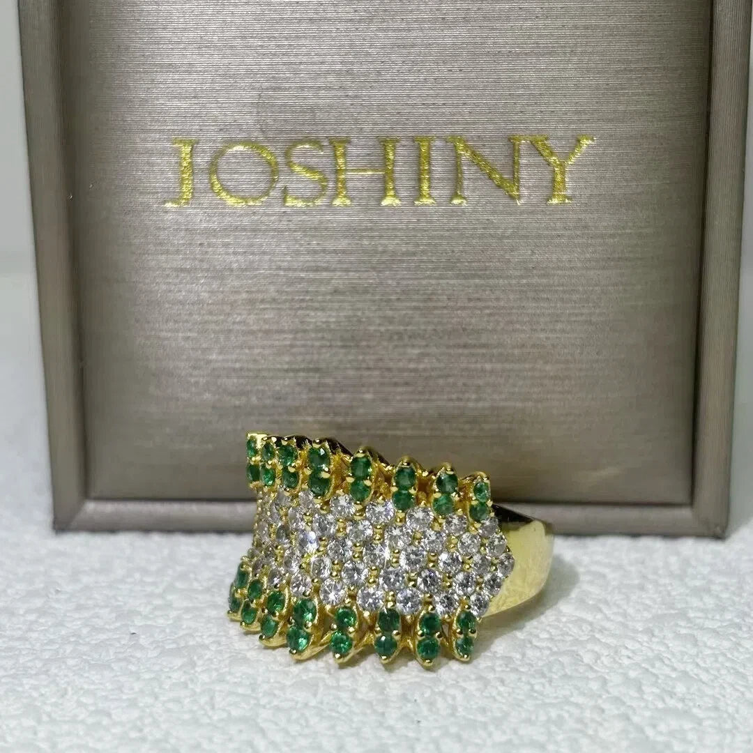 3.05 CTW Round Cut Green & White Cubic Zirconia 925 Sterling Silver Ring -JOSHINY