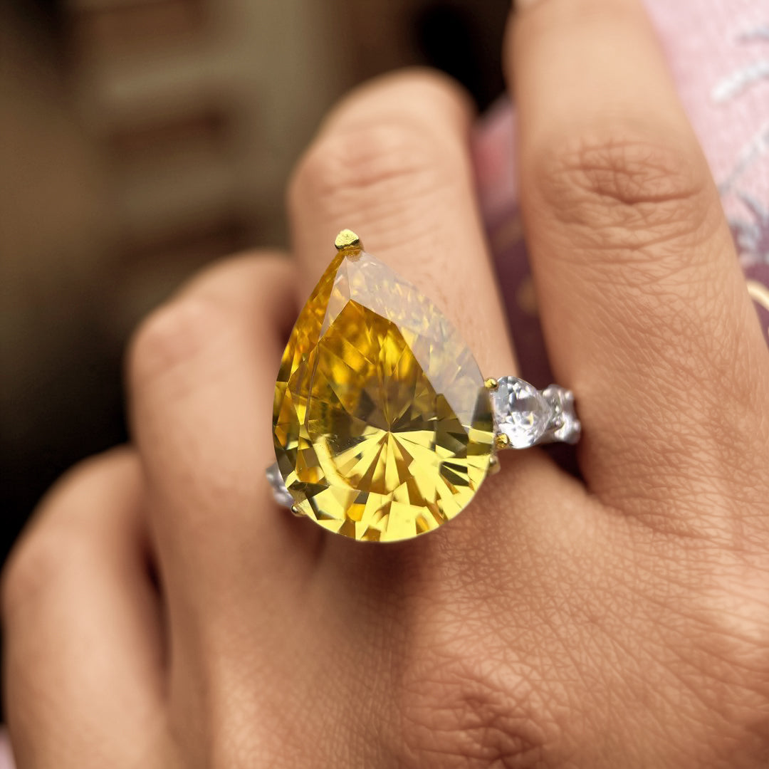 8Ctw Pear-shaped Cut Rainbow Gemstone Sparkling Ring-JOSHINY
