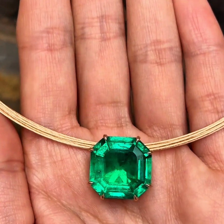 17ct Emerald Asscher Cut Minimalist Style Gemstone Necklace -JOSHINY