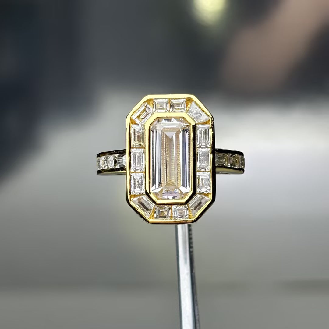 5 CTW Emerald Cut White Cubic Zirconia 925 Sterling Silver Ring -JOSHINY