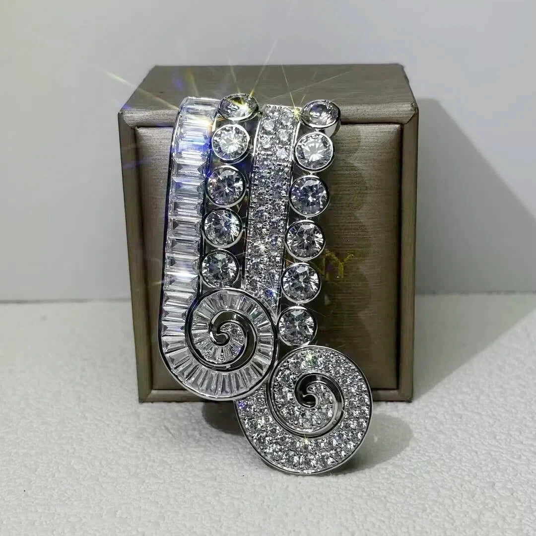3 Ctw Round & Baguette Cut Cubic Zirconia 925 Sterling Silver Brooch-JOSHINY