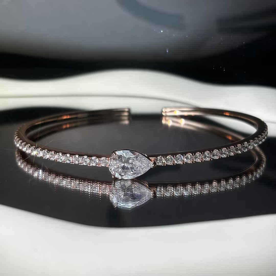 4 ctw Pear Cut White Cubic Zirconia 925 Sterling Silver Bracelet -JOSHINY