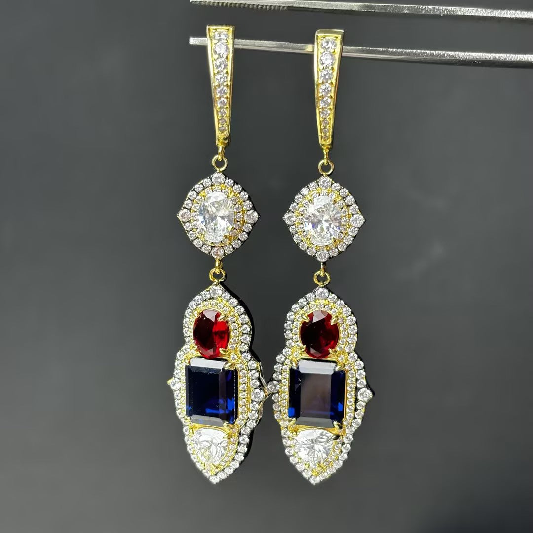 17.65 CTW Ruby and Sapphire Dangle Earrings-JOSHINY