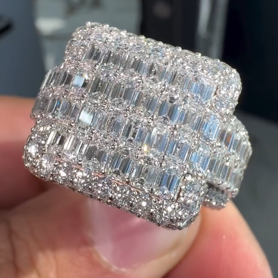 Gorgeous 10 ctw Baguette & Round Cut White Gemstone Pavé Ring for Men and Women -JOSHINY