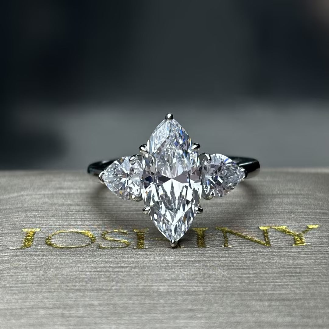 10Ctw Marquise Heart-Shaped Three-Stone Elegant Engagement Ring-JOSHINY
