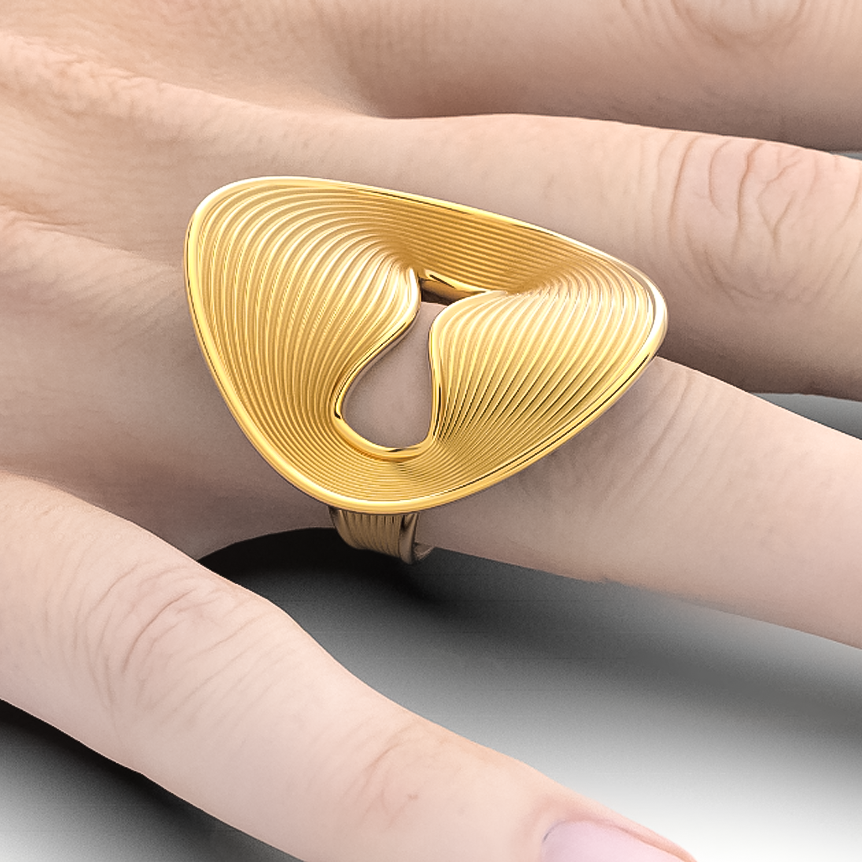 Unique Gold Pleated Texture Fashion Ring -JOSHINY