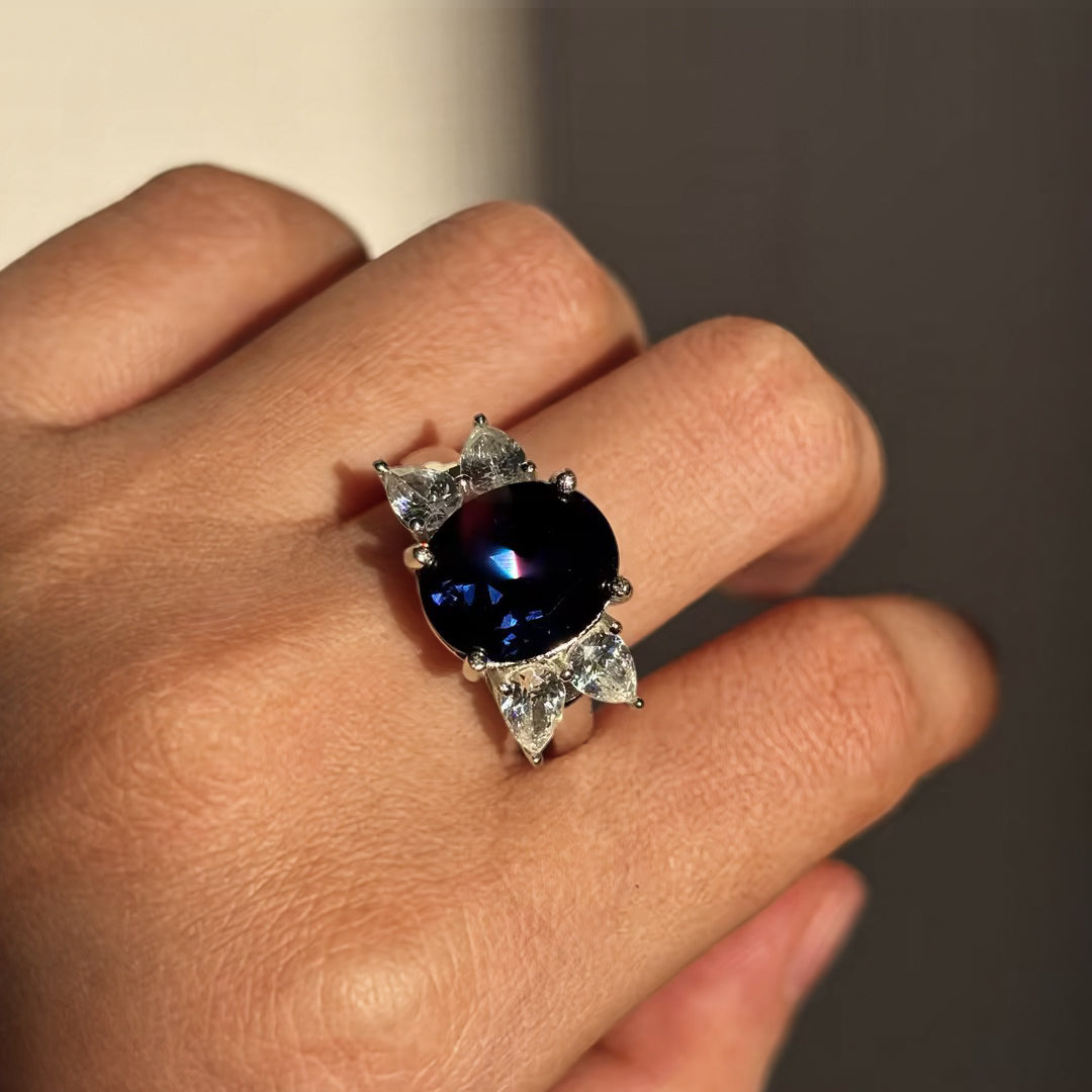 3.5Ctw Oval Cut Blue Five Stone Ring-JOSHINY