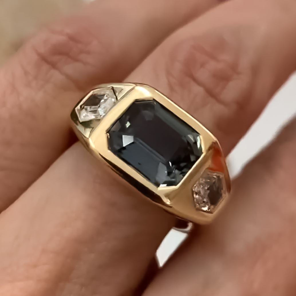 Simple 6 ctw Octagonal Cut Black Gemstone Tri-Stone Engagement Ring -JOSHINY