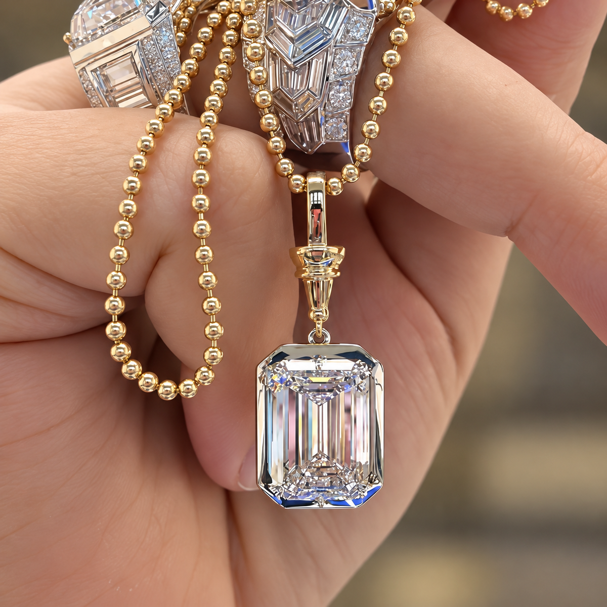 6CT Emerald Cut White Moissanite Elegant 925 Silver Pendant Necklace-joshiny