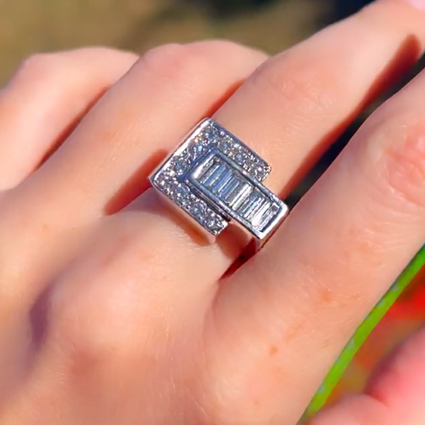 Simple 0.8 ctw Baguette & Round Cut White Gemstone Fashion Ring -JOSHINY