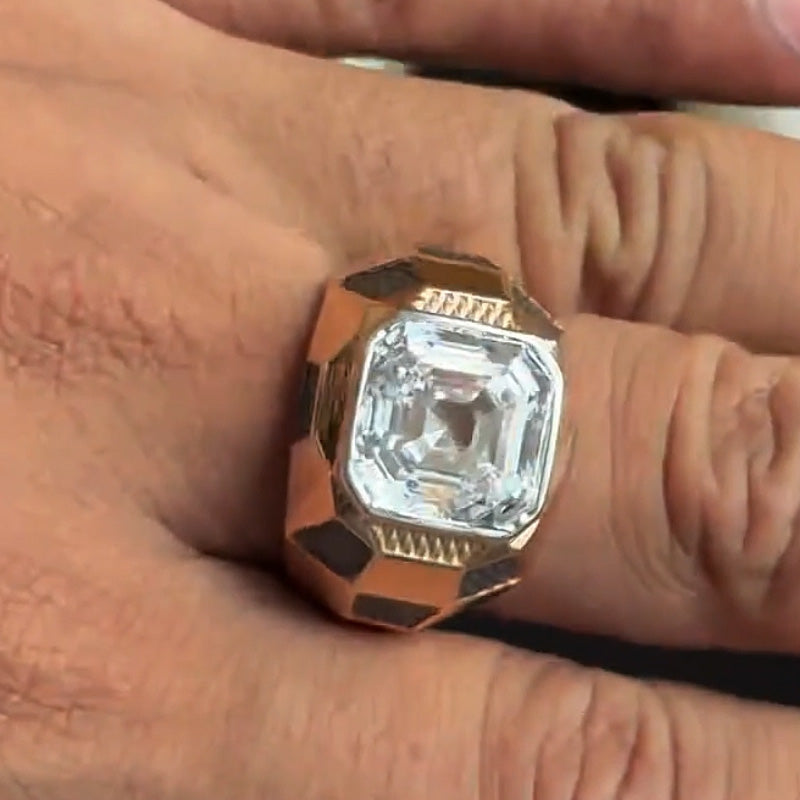 7.0ct Asscher Cut Premium Rose Gold Gemstone Engagement Ring -JOSHINY