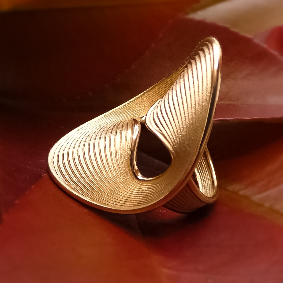 Unique Gold Pleated Texture Fashion Ring -JOSHINY
