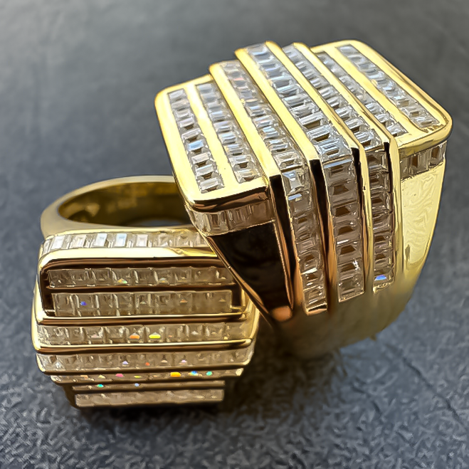 Stylish 4 ctw Baguette Cut White Gemstone Pavé Two-Tone Ring -JOSHINY