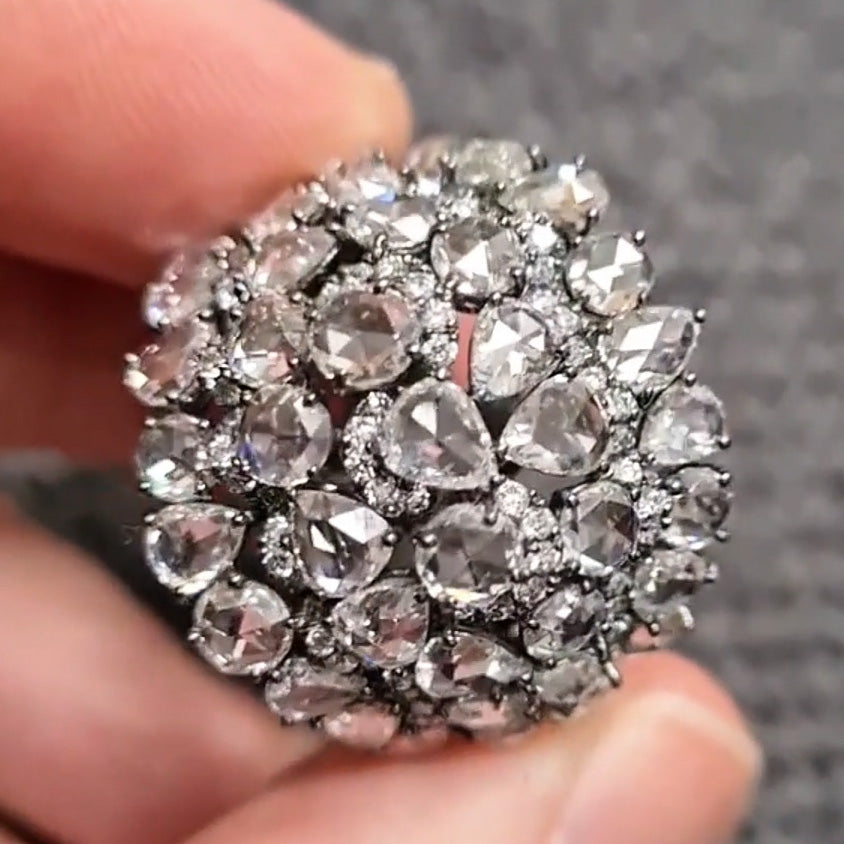 5.46ctw Rose Cut Huge Gemstone Cluster Ring-JOSHINY