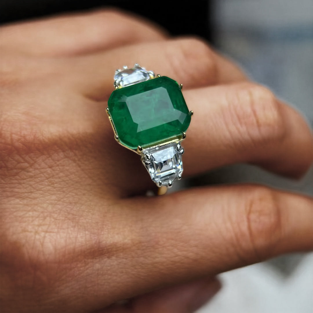 Engagement Ring with 6ct Octagon-Cut Emerald Sapphire