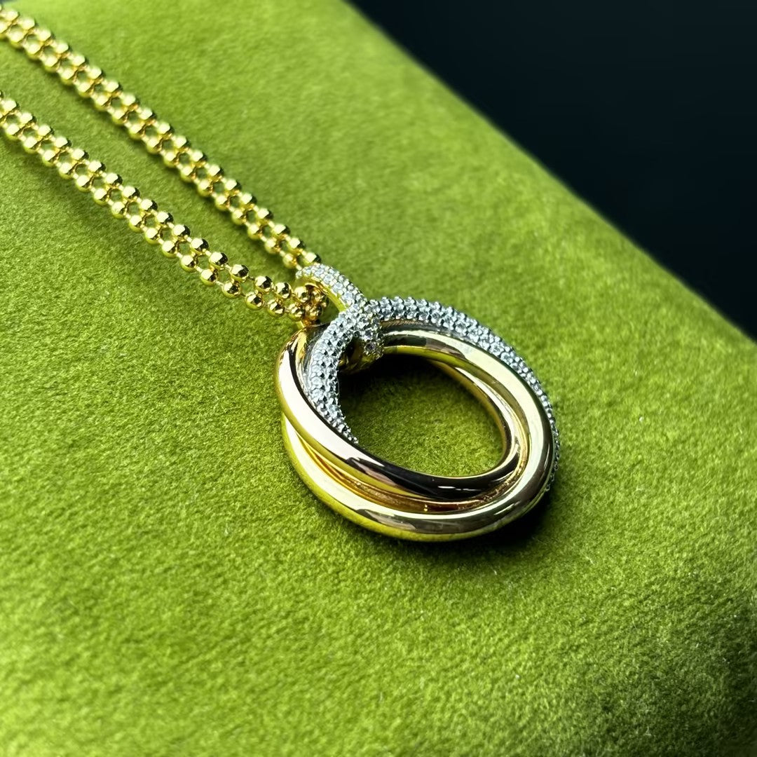1.5Ctw Round Pavé Interlocking Circle Gemstone Pendant Necklace-JOSHINY