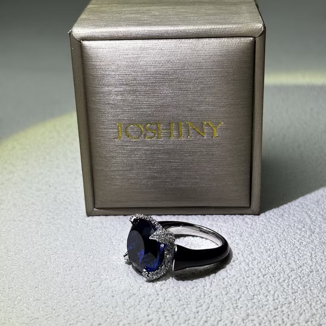 10Ctw Stunning Three-Stone Artistic Blue Gemstone Engagement Ring-JOSHINY