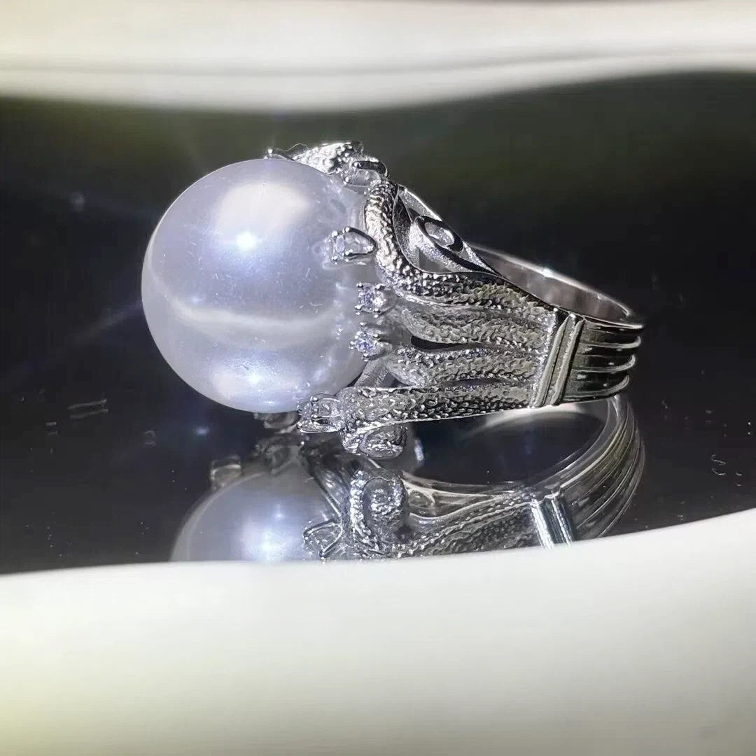 Round Cut White Not Natural Pearl Cubic Zirconia 925 Sterling Silver Ring-JOSHINY