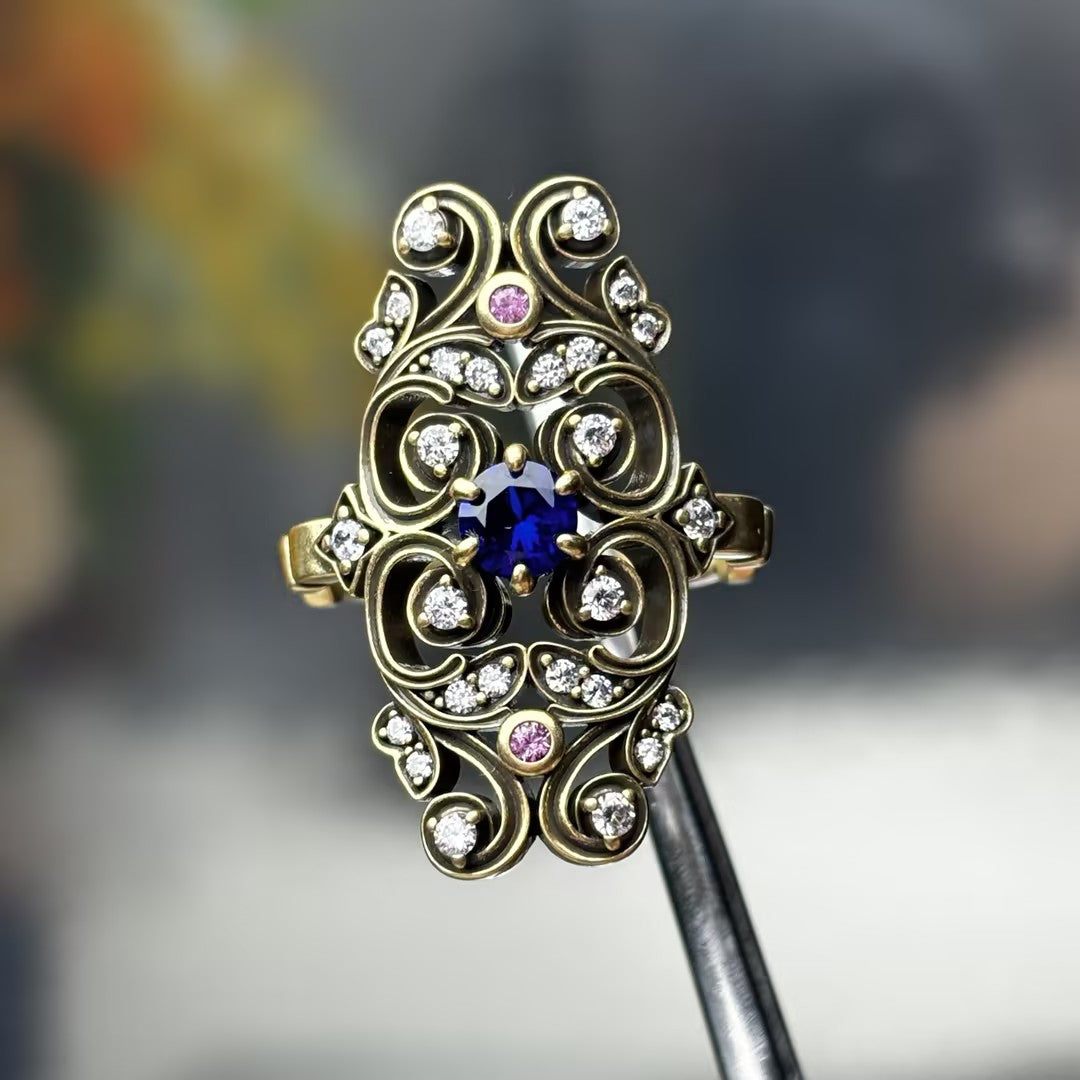 1.01 CTW Round Cut Blue Cubic Zirconia 925 Sterling Silver Vintage Ring -JOSHINY