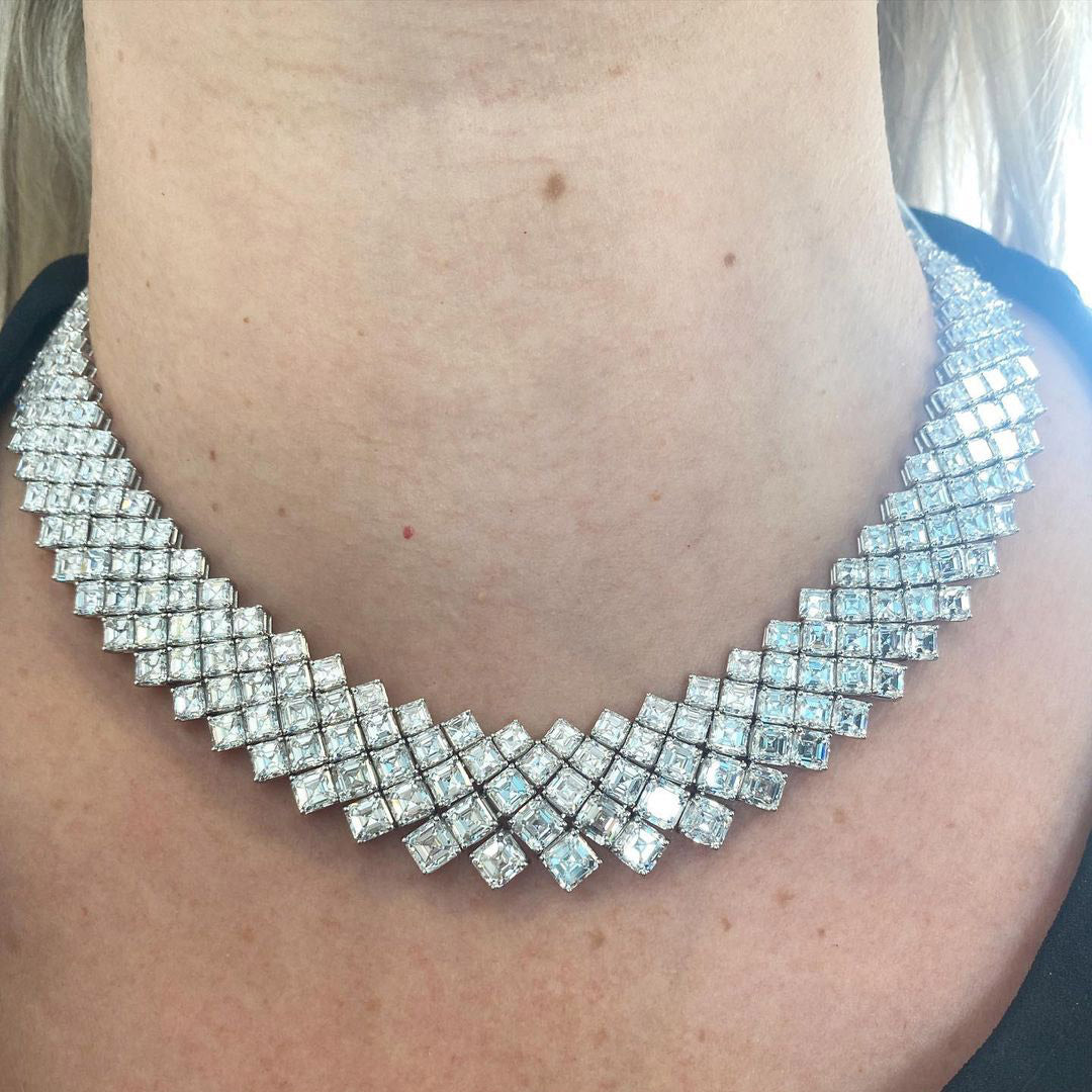 97ctw Asscher Cut Braided Multi-Stone Necklace -JOSHINY