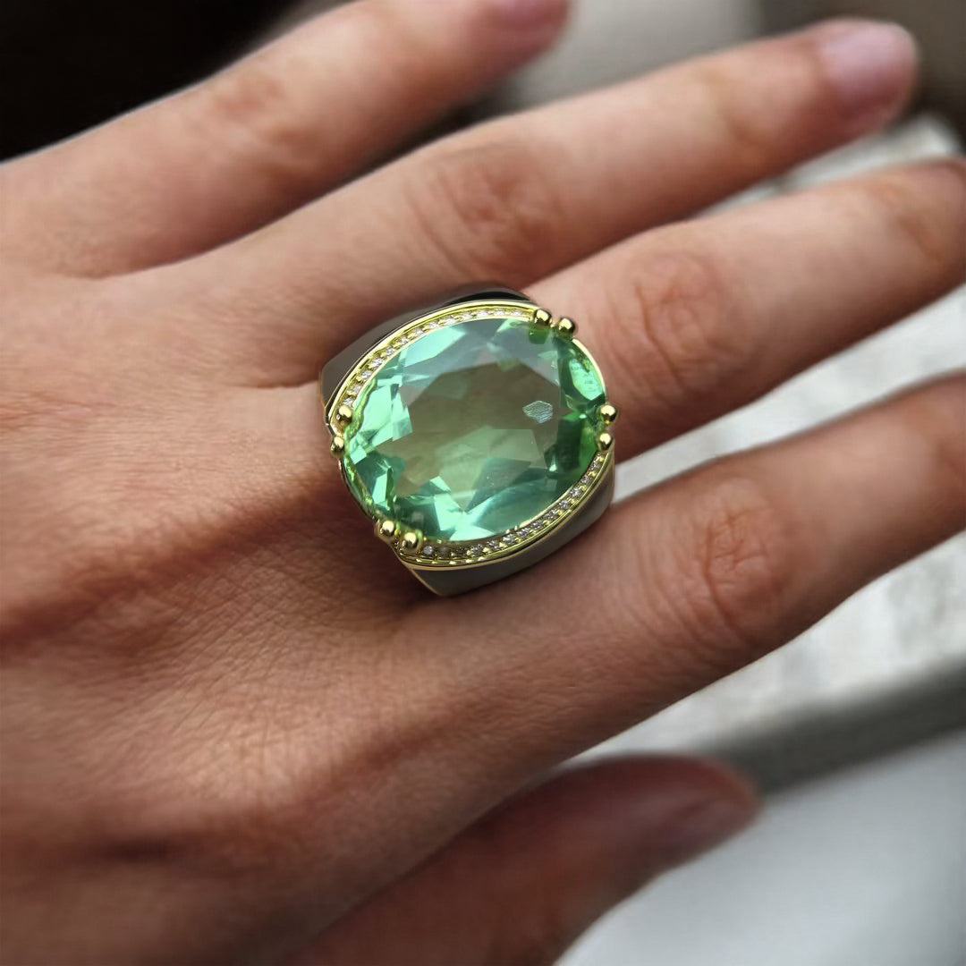 10.3Ct Oval Green and Purple Stone Large Ring-JOSHINY