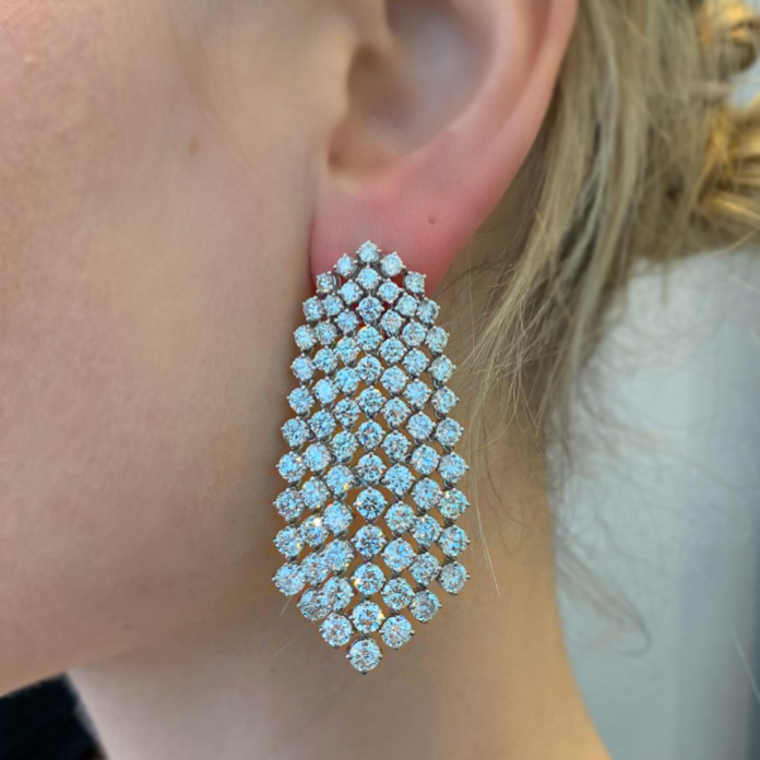 Gorgeous 12 ctw Round Cut White Gemstone Waterfall Earrings -JOSHINY