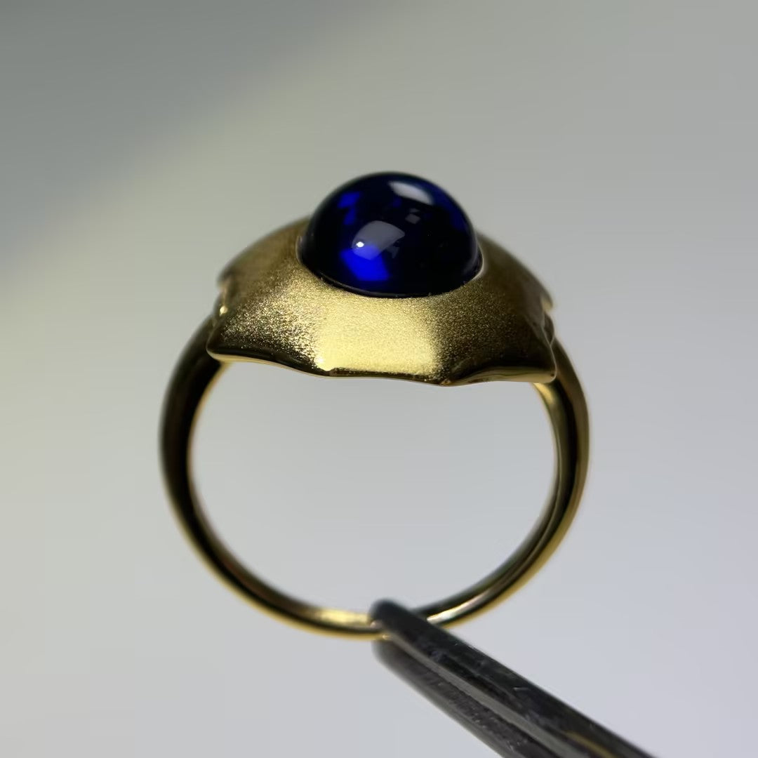 Cabochon-cut oval blue gemstone art ring-JOSHINY