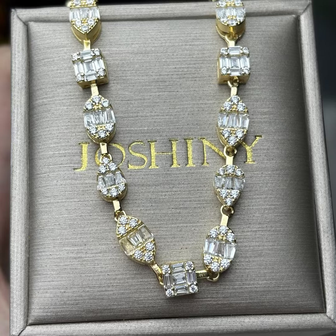 9.09 Ctw Trapezoidal Cut White Cubic Zirconia 925 Sterling Silver Luxury Necklace for Men-JOSHINY