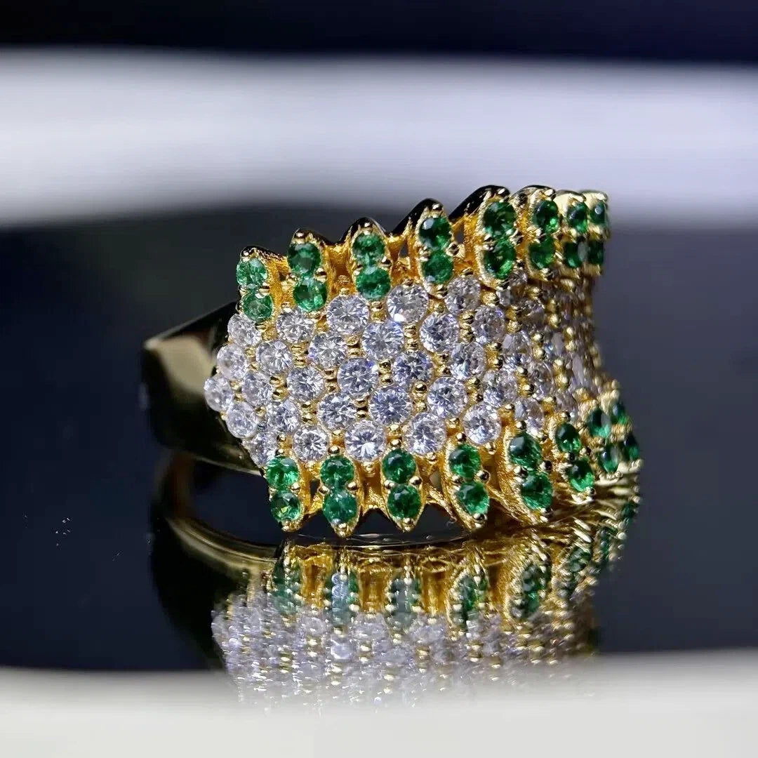 3.05 CTW Round Cut Green & White Cubic Zirconia 925 Sterling Silver Ring -JOSHINY
