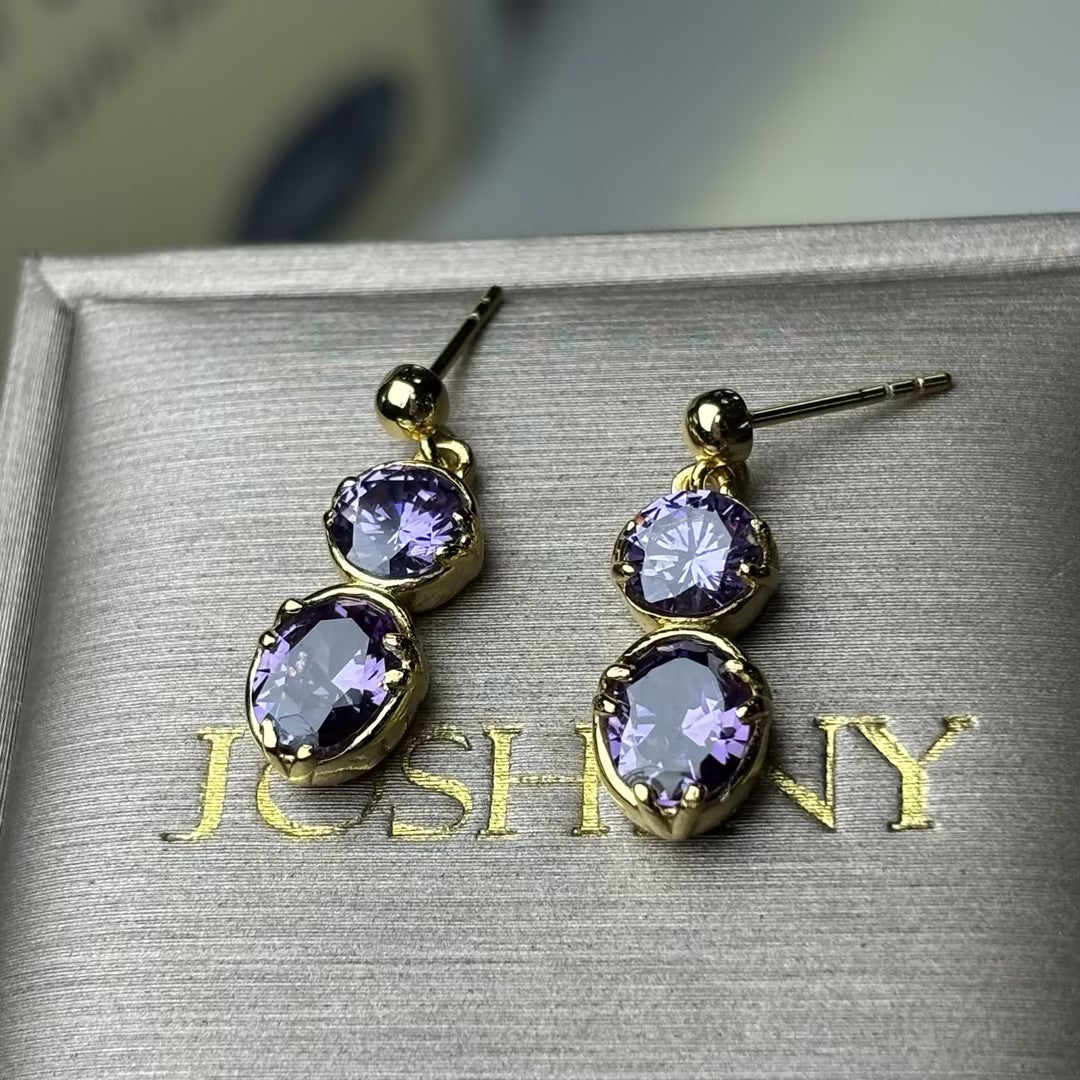 Vintage Gold Large Amethyst Stud Drop Earrings
