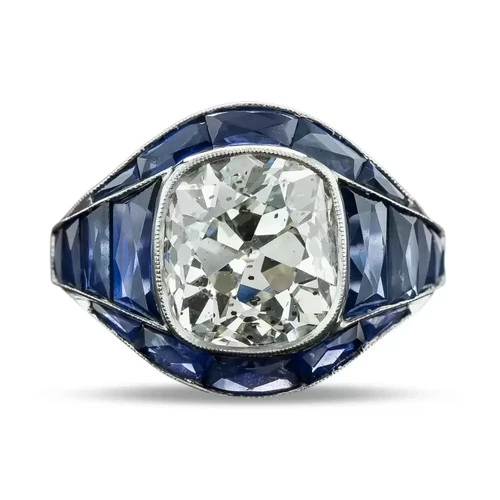 8 ctw Cushion Cut White Gemstone Art Deco Engagement Ring -JOSHINY