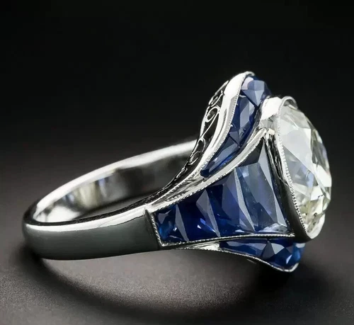 8 ctw Cushion Cut White Gemstone Art Deco Engagement Ring -JOSHINY