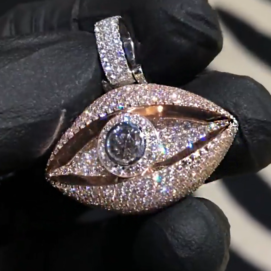 9ctw Round Cut White Gemstone Full Set Evil Eye Pendant -JOSHINY