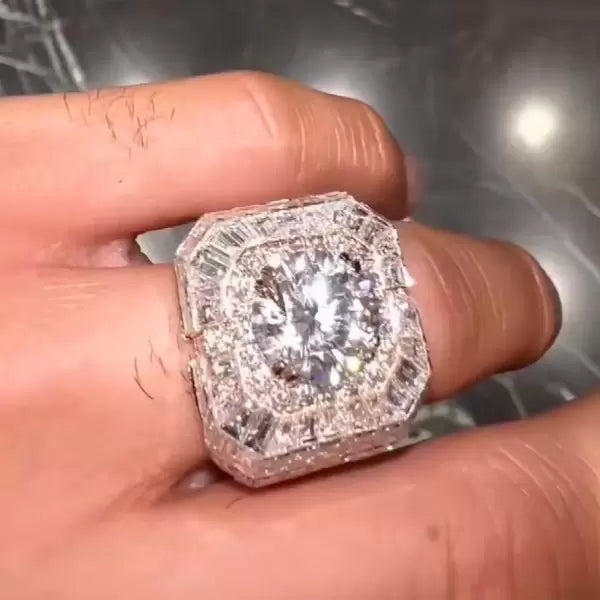 5ct Round Cut Pavé Diamond Ring-JOSHINY