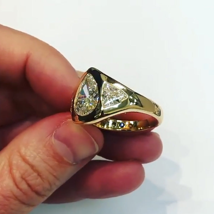 3ct Pear Cut All Over Set Three Stone Engagement Ring -joshiny