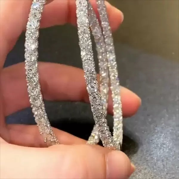 10.15ct White Gemstone Round Cut Double Hoop Fashion Earrings
