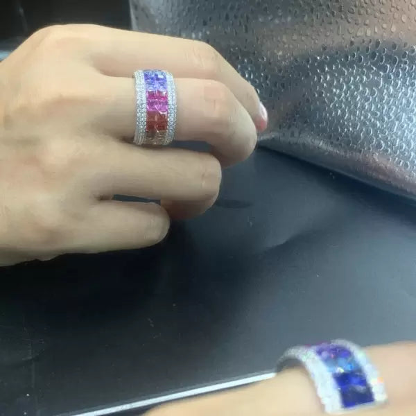 6.2ctw Rainbow Multicolor Gemstone Princess Square Cut Ring