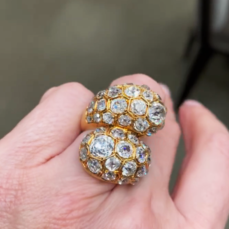 15 ctw Vintage Round Cut White Gemstone Gold Bypass Ring -JOSHINY