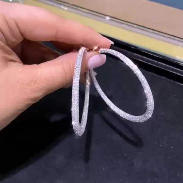 3.75ct Hoop Pave Set White Gemstone Earrings
