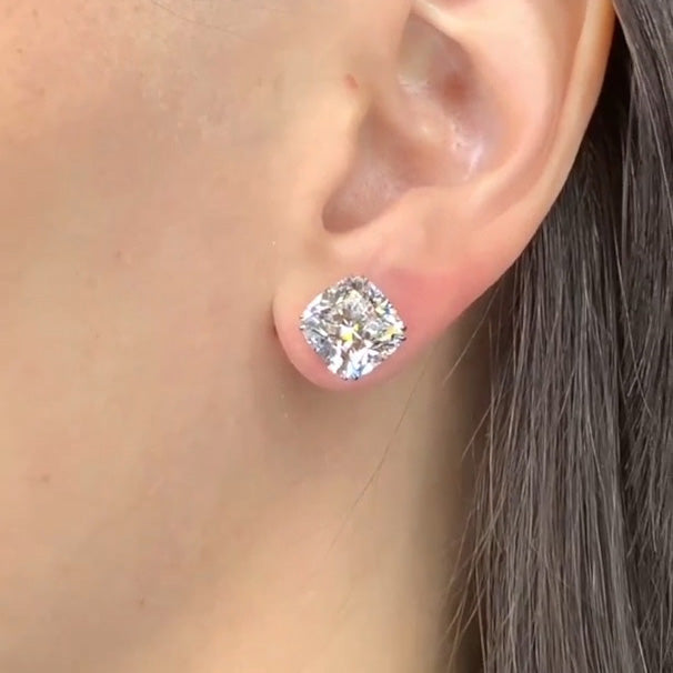 4.2ct White Diamond Cushion Cut Stud Earrings-JOSHINY