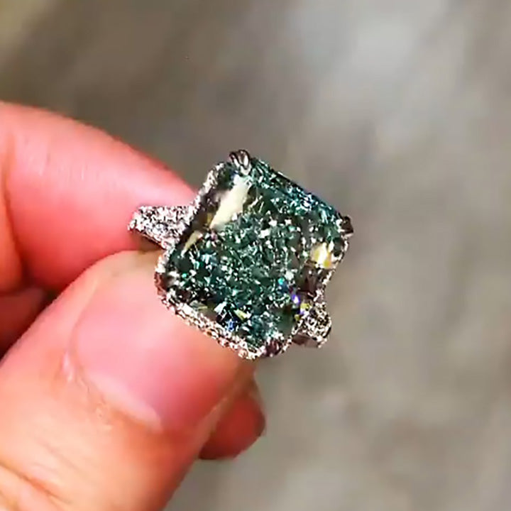 9ct Radiant Cut Fancy Green Gemstone Engagement Ring -joshiny
