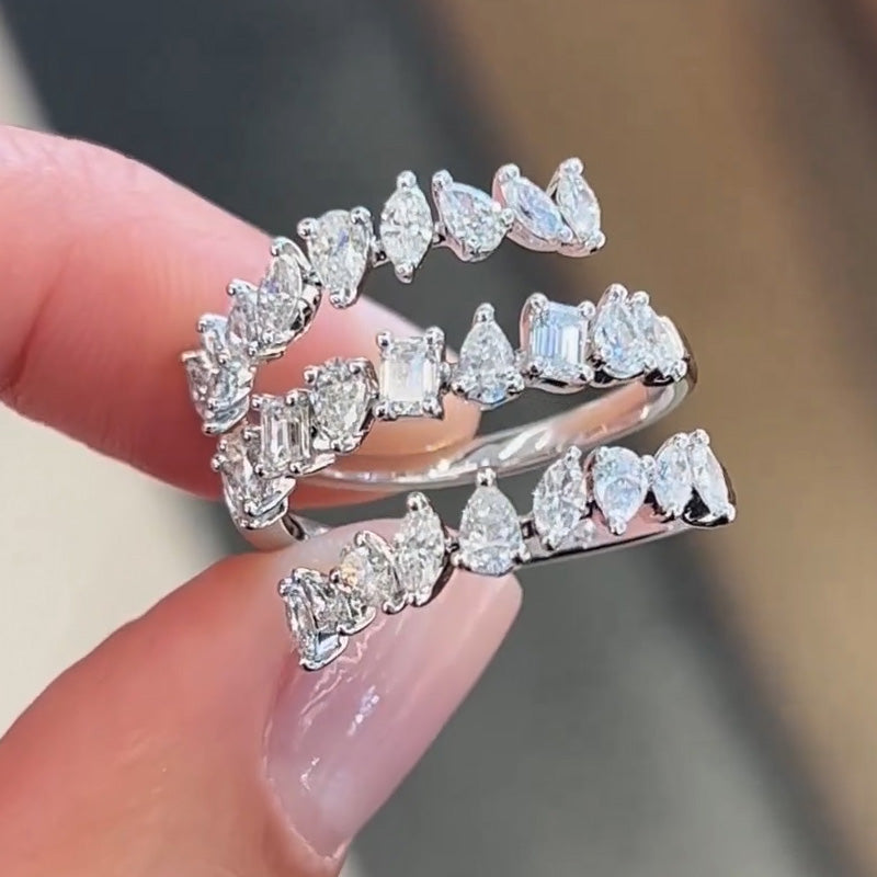 4.8ctw Triple Row Spiral Wrap Gemstone Ring -joshiny