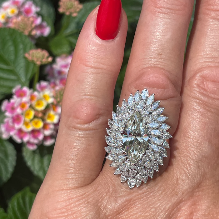 8 ctw Marquise Cut  "BALLERINA" White Gemstone Cocktail Ring -JOSHINY