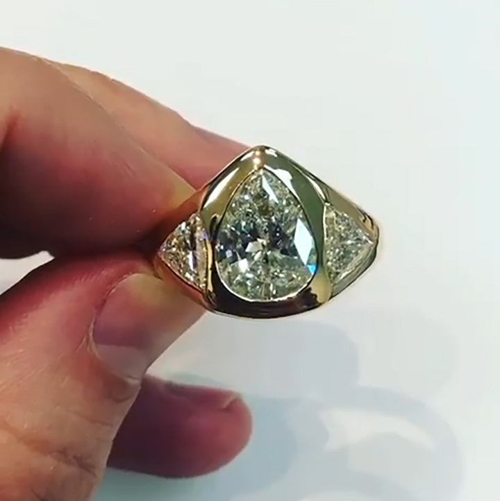 3ct Pear Cut All Over Set Three Stone Engagement Ring -joshiny